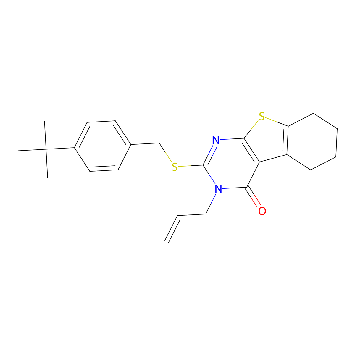 2-[(4-tert-butylbenzyl)sulfanyl]-3-(prop-2-en-1-yl)-5,6,7,8-tetrahydro[1]benzothieno[2,3-d]pyrimidin-4(3H)-one molecular structure, CAS 573974-57-9