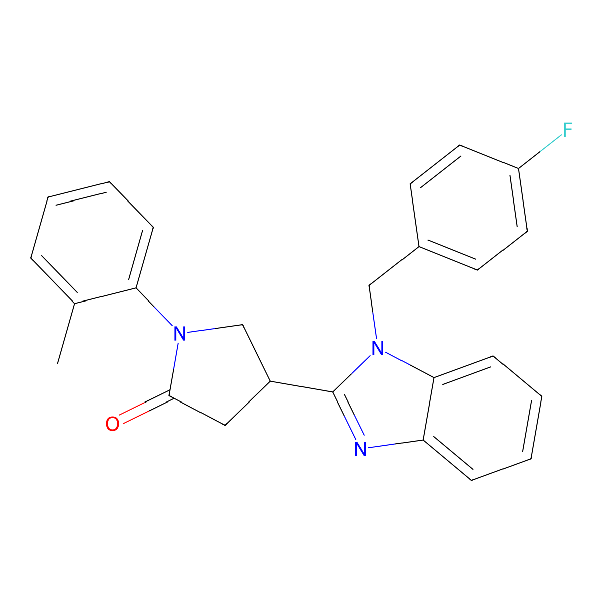 4-(1-(4-fluorobenzyl)-1H-benzo[d]imidazol-2-yl)-1-(o-tolyl)pyrrolidin-2-one molecular structure, CAS 573974-88-6