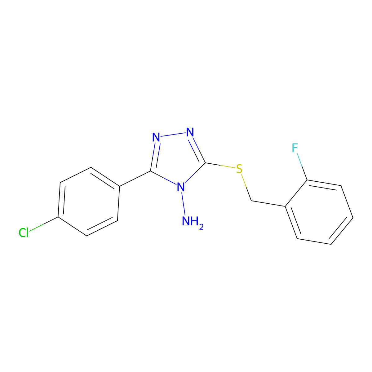 3-(4-Chlorophenyl)-5-((2-fluorobenzyl)thio)-4H-1,2,4-triazol-4-amine molecular structure, CAS 573975-24-3