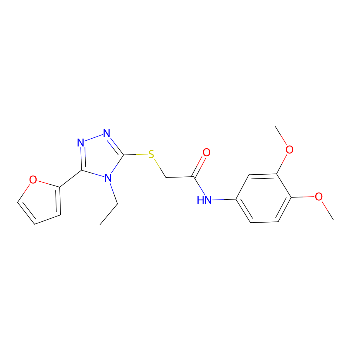 N-(3,4-Dimethoxyphenyl)-2-{[4-ethyl-5-(2-furyl)-4H-1,2,4-triazol-3-YL]sulfanyl}acetamide molecular structure, CAS 573975-42-5