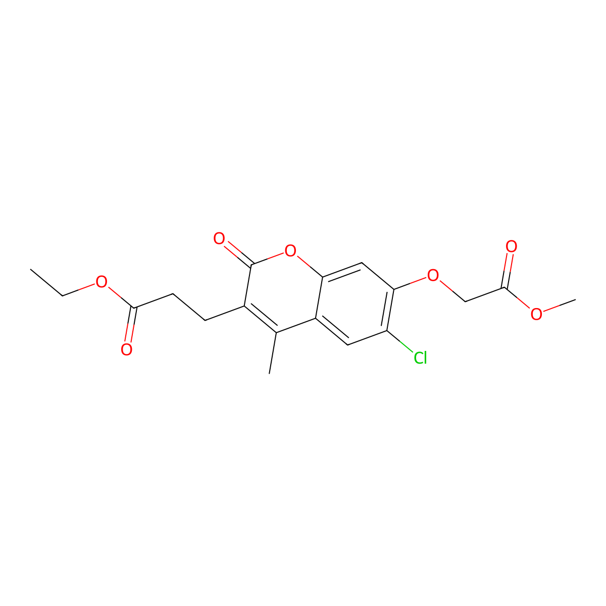 ethyl 3-[6-chloro-7-(2-methoxy-2-oxoethoxy)-4-methyl-2-oxo-2H-chromen-3-yl]propanoate molecular structure, CAS 573975-47-0