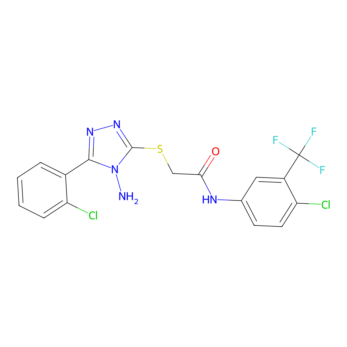 2-[4-amino-5-(2-chlorophenyl)(1,2,4-triazol-3-ylthio)]-N-[4-chloro-3-(trifluor omethyl)phenyl]acetamide molecular structure, CAS 573975-72-1
