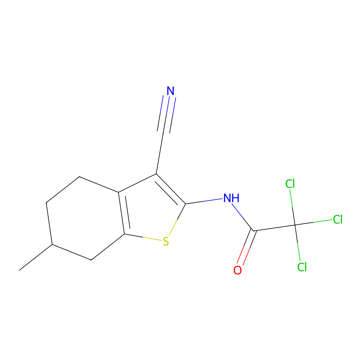 2,2,2-trichloro-N-(3-cyano-6-methyl-4,5,6,7-tetrahydro-1-benzothiophen-2-yl)acetamide molecular structure, CAS 573993-67-6