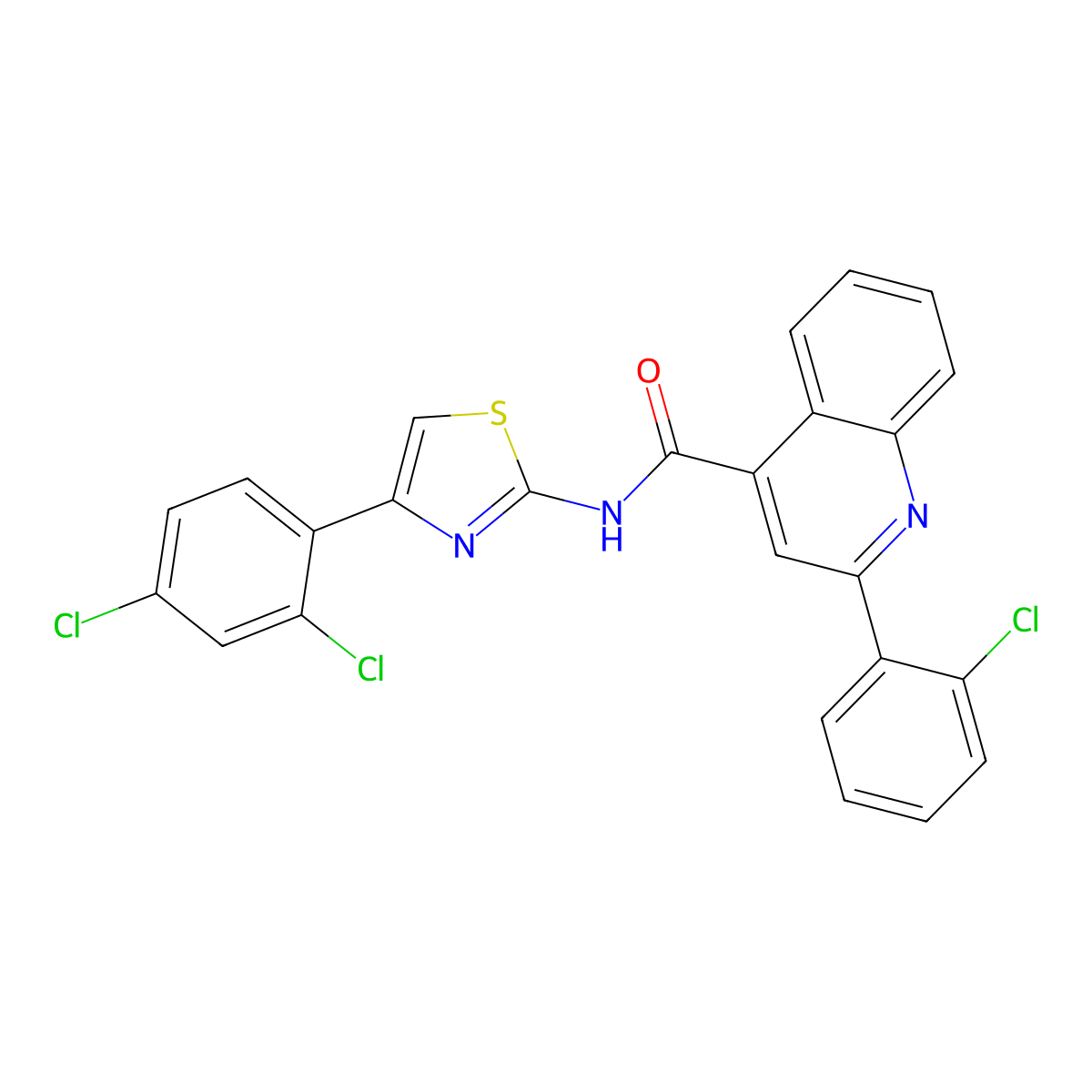 2-(2-chlorophenyl)-N-[4-(2,4-dichlorophenyl)-1,3-thiazol-2-yl]quinoline-4-carboxamide molecular structure, CAS 573995-33-2