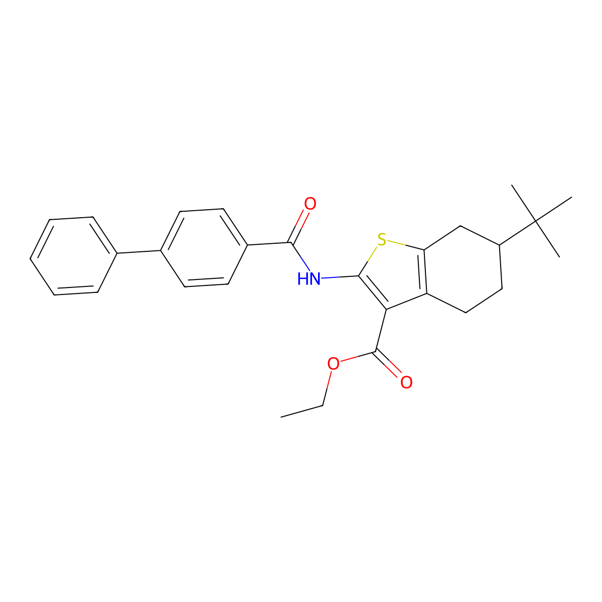 Ethyl 6-tert-butyl-2-[(4-phenylbenzoyl)amino]-4,5,6,7-tetrahydro-1-benzothiophene-3-carboxylate molecular structure, CAS 573997-05-4