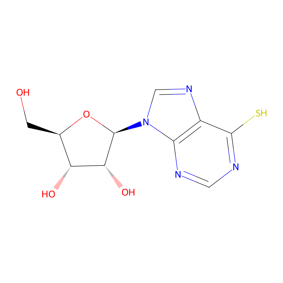 (2R,3S,4R,5R)-2-(hydroxymethyl)-5-(6-sulfanylpurin-9-yl)oxolane-3,4-diol molecular structure, CAS 574-25-4