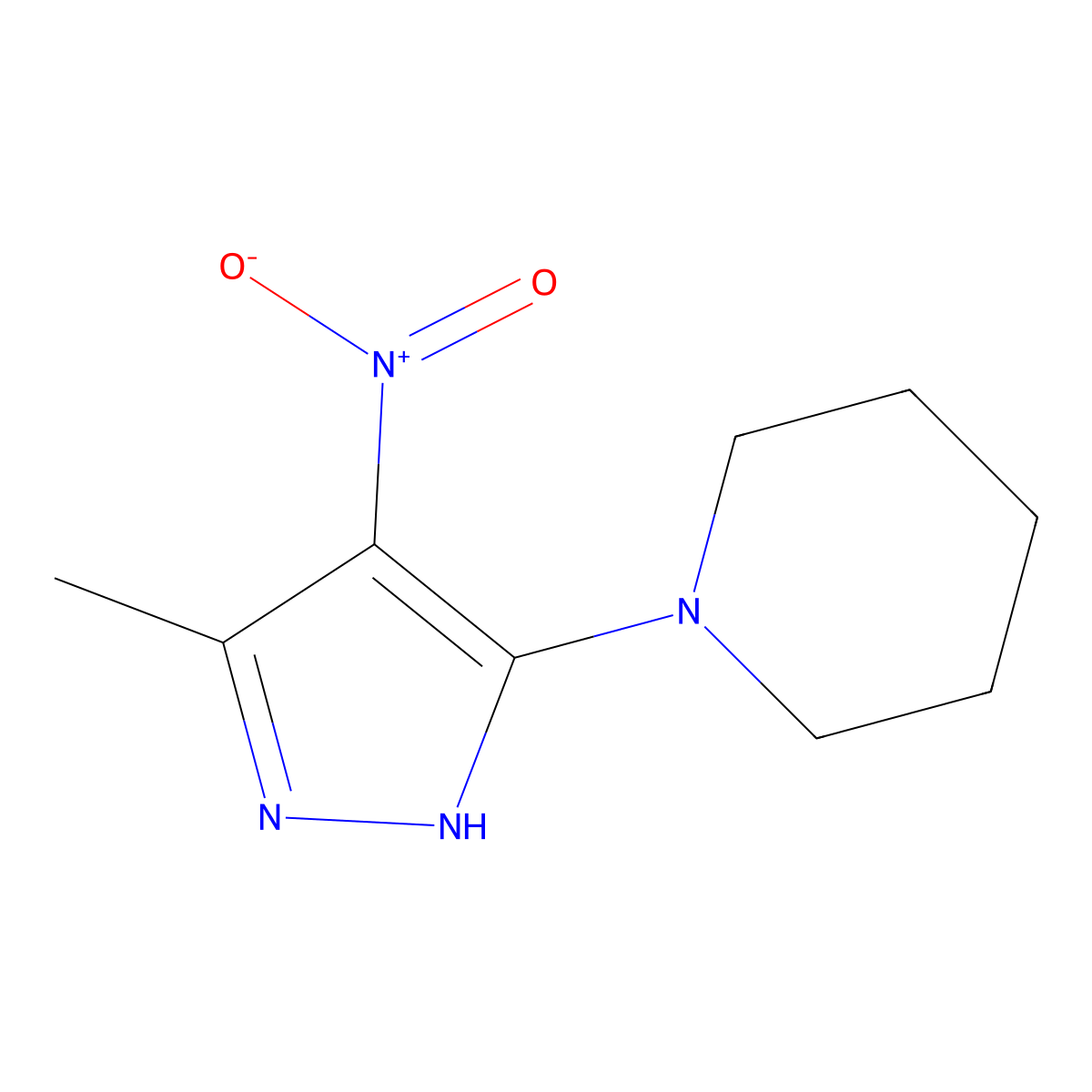1-(3-methyl-4-nitro-1H-pyrazol-5-yl)piperidine molecular structure, CAS 5740-03-4