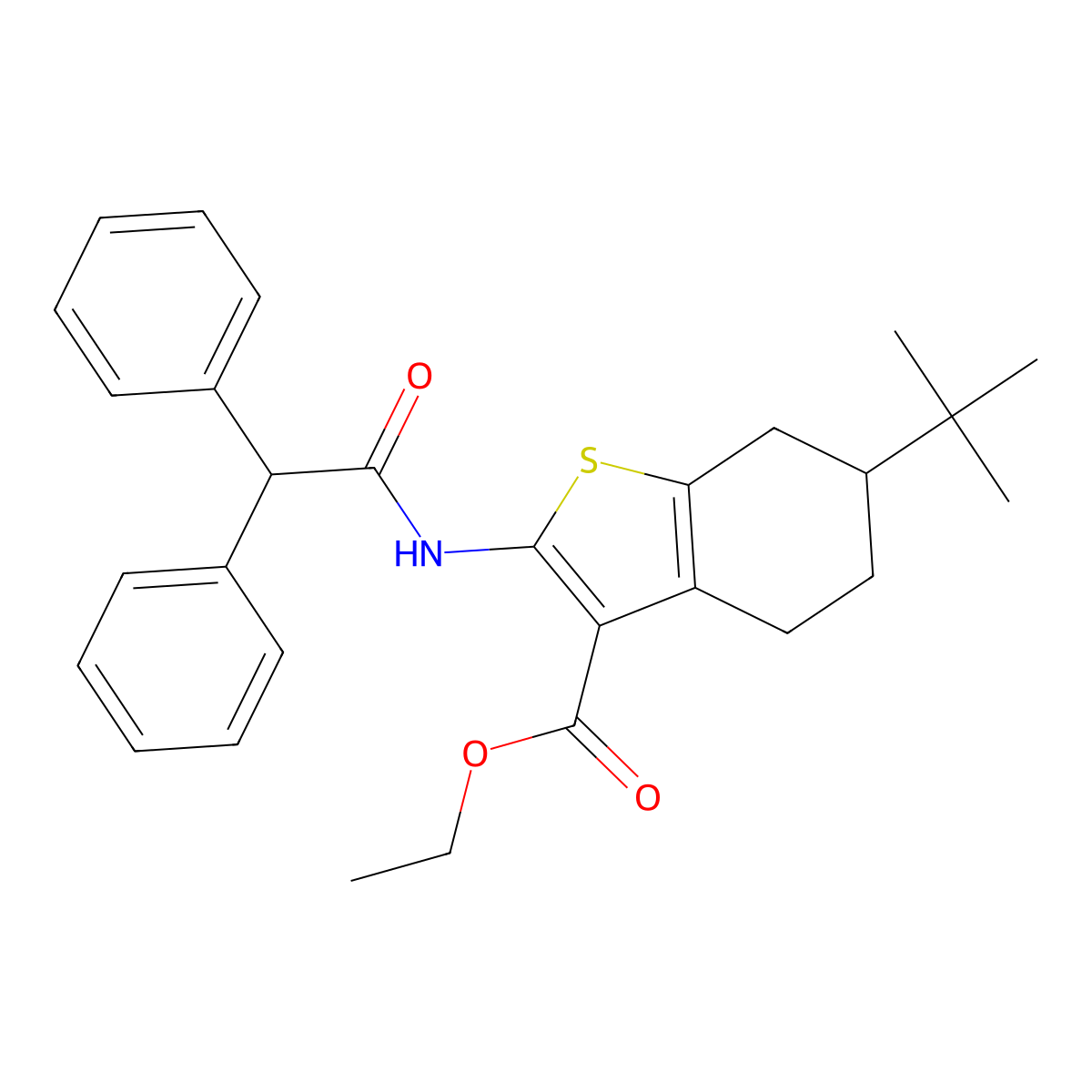 Ethyl 6-tert-butyl-2-[(diphenylacetyl)amino]-4,5,6,7-tetrahydro-1-benzothiophene-3-carboxylate molecular structure, CAS 574009-82-8