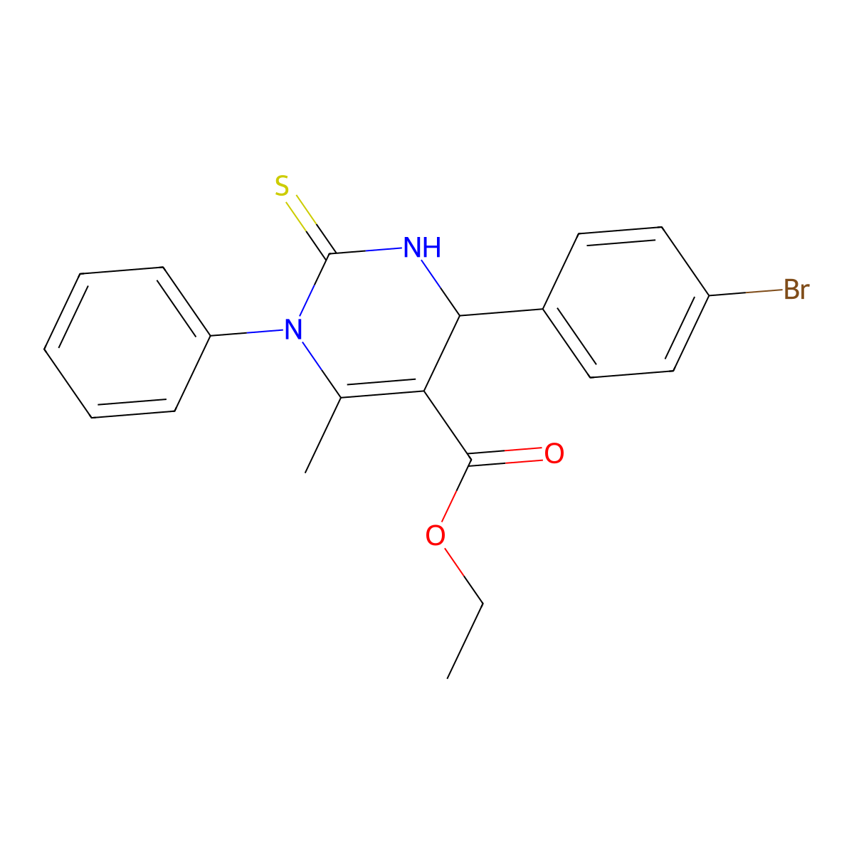 Ethyl 6-(4-bromophenyl)-4-methyl-3-phenyl-2-sulfanylidene-1,6-dihydropyrimidine-5-carboxylate molecular structure, CAS 5741-71-9