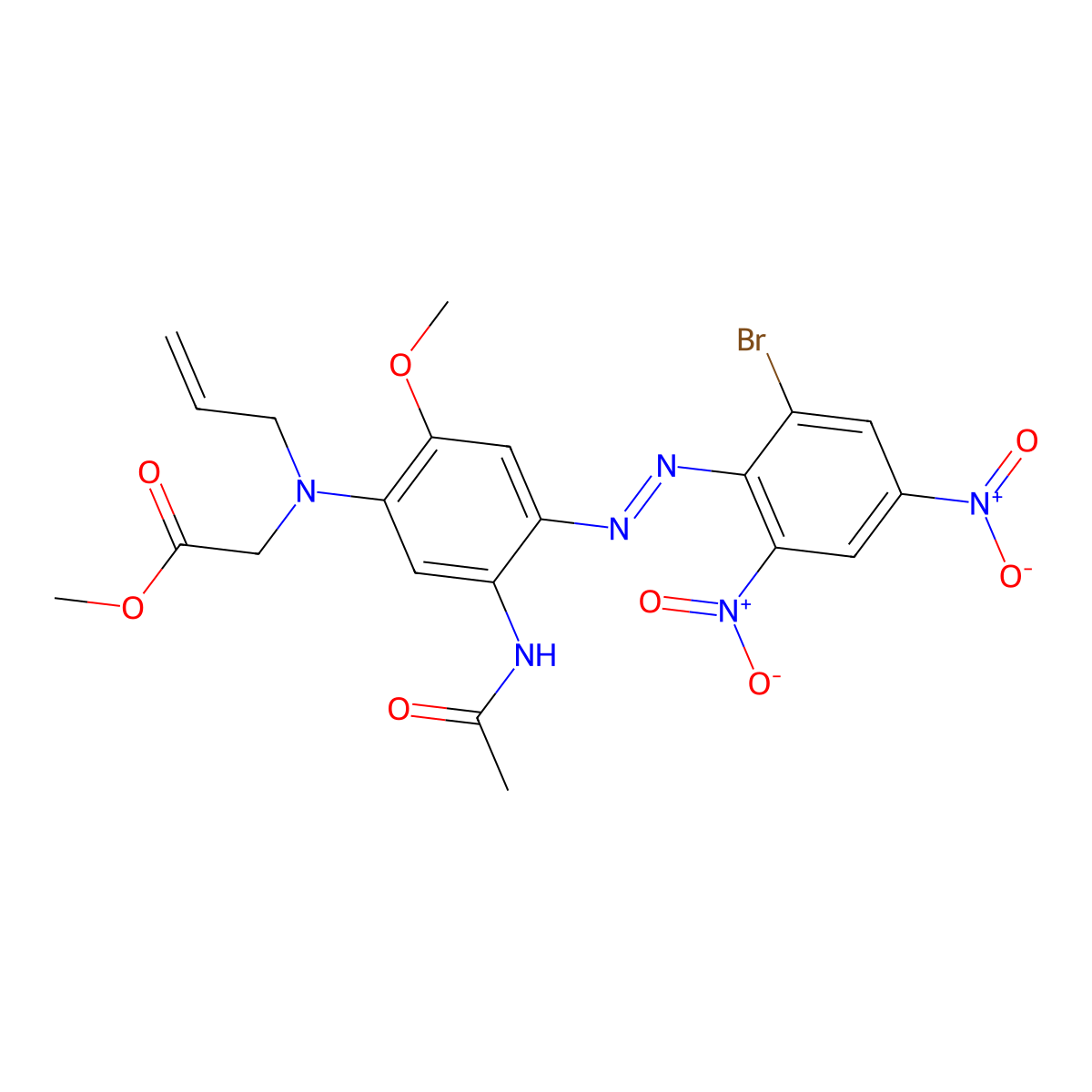 Glycine, N-[5-(acetylamino)-4-[2-(2-bromo-4,6-dinitrophenyl)diazenyl]-2-methoxyphenyl]-N-2-propen-1-yl-, methyl ester molecular structure, CAS 57414-26-3