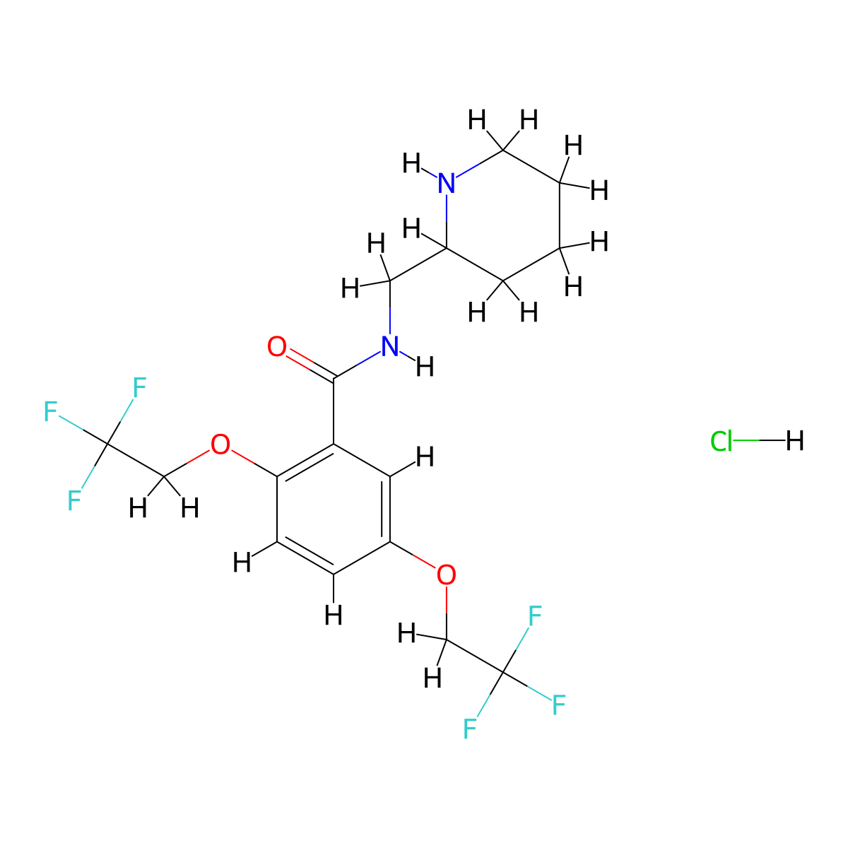 N-(piperidin-2-ylmethyl)-2,5-bis(2,2,2-trifluoroethoxy)benzamide hydrochloride molecular structure, CAS 57415-44-8