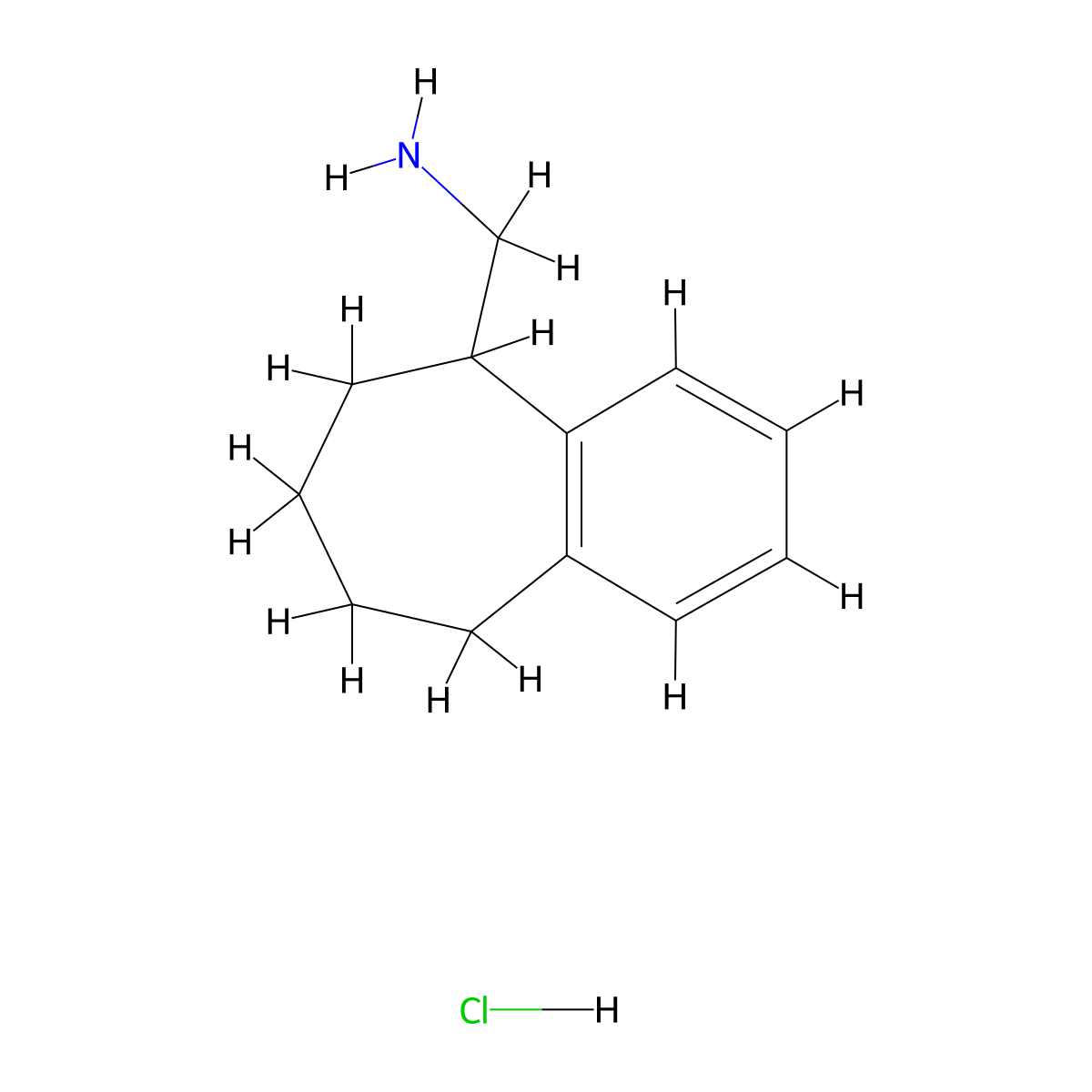 1-{6,7,8,9-tetrahydro-5H-benzo[7]annulen-5-yl}methanaminehydrochloride molecular structure, CAS 57421-35-9