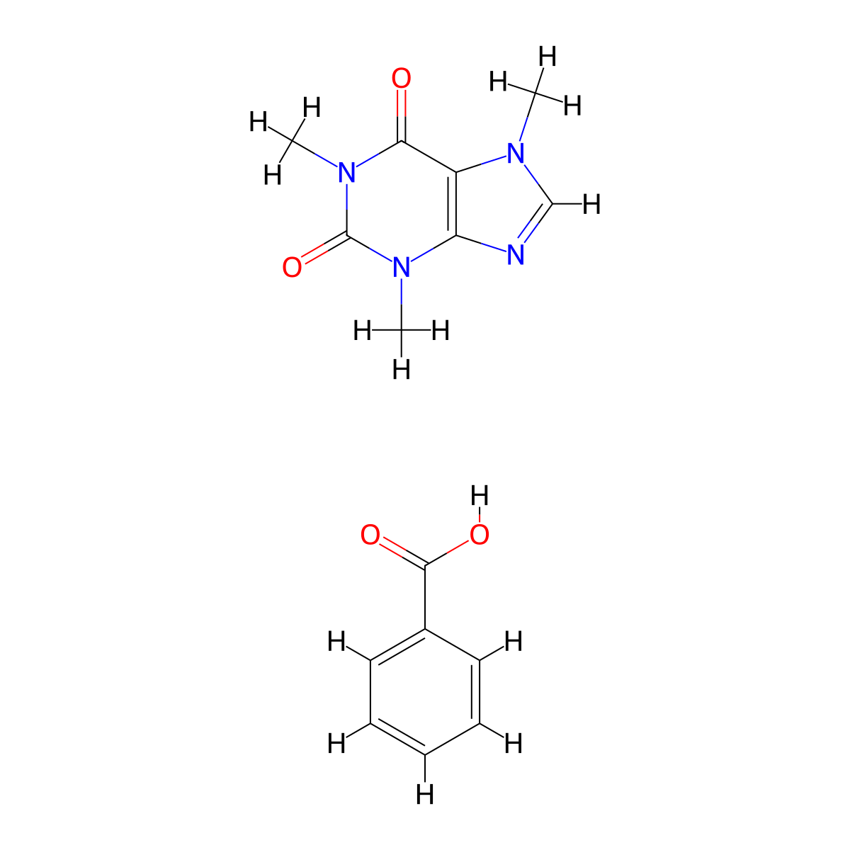 Caffeine benzoate molecular structure, CAS 5743-17-9