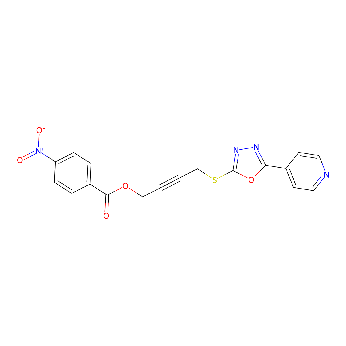 4-[(5-Pyridin-4-yl-1,3,4-oxadiazol-2-yl)sulfanyl]but-2-ynyl 4-nitrobenzoate molecular structure, CAS 5743-20-4