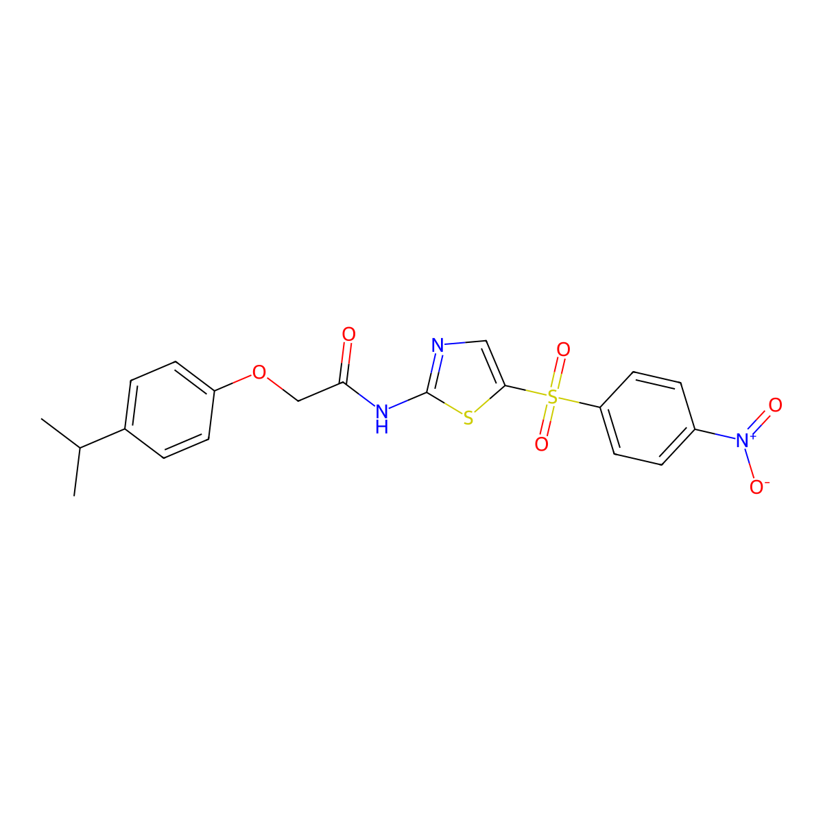 N-[5-(4-nitrophenyl)sulfonyl-1,3-thiazol-2-yl]-2-(4-propan-2-ylphenoxy)acetamide molecular structure, CAS 5743-59-9