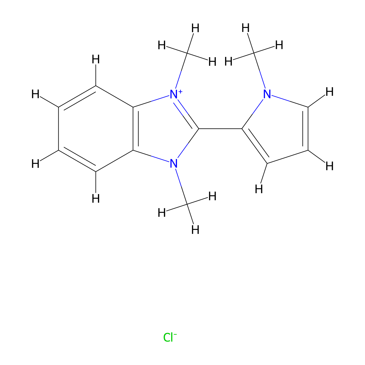 1,3-Dimethyl-2-(1-methylpyrrol-2-yl)benzimidazol-3-ium;chloride molecular structure, CAS 5743-75-9