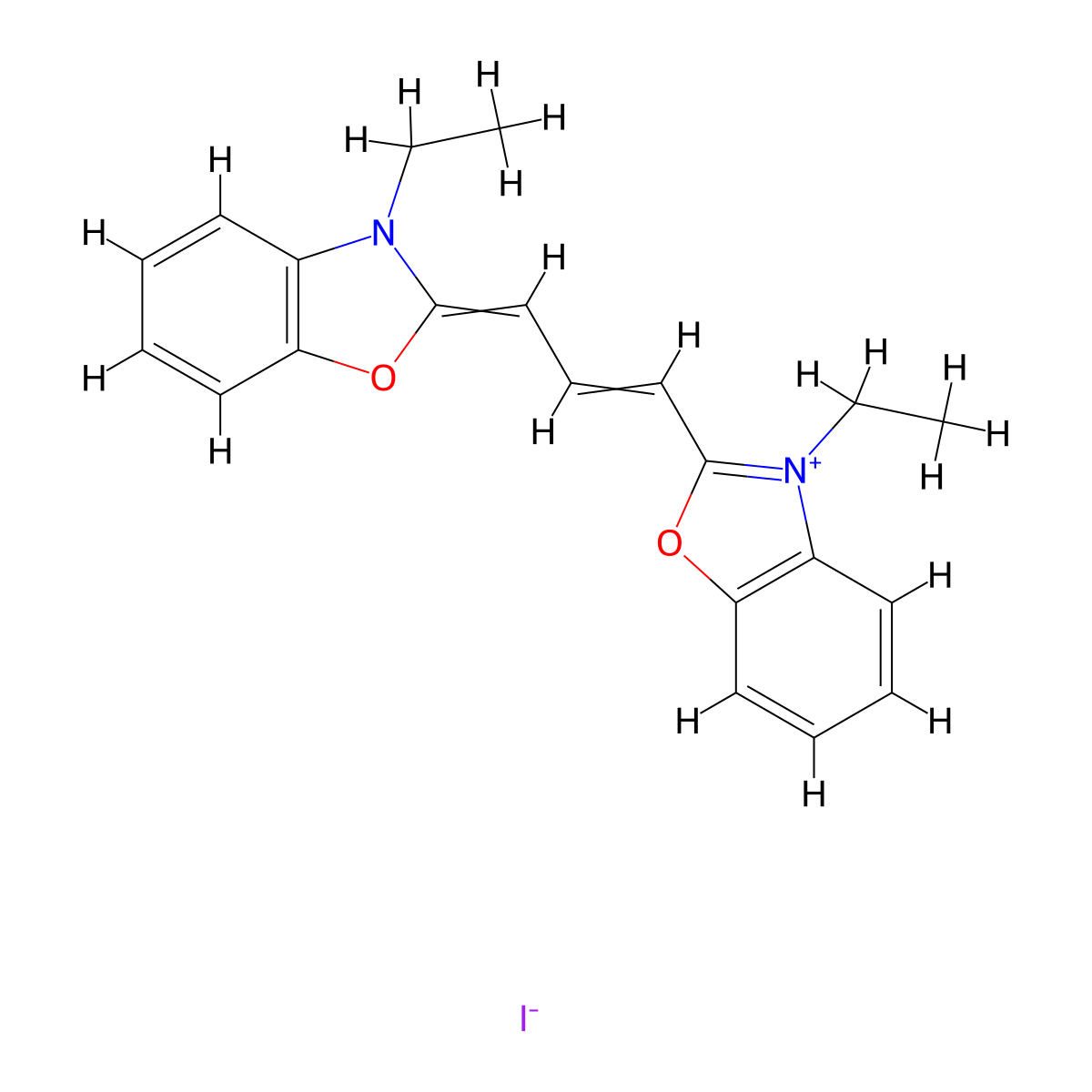 3,3'-Diethyl-2,2'-oxadicarbocyanine iodide molecular structure, CAS 57441-62-0