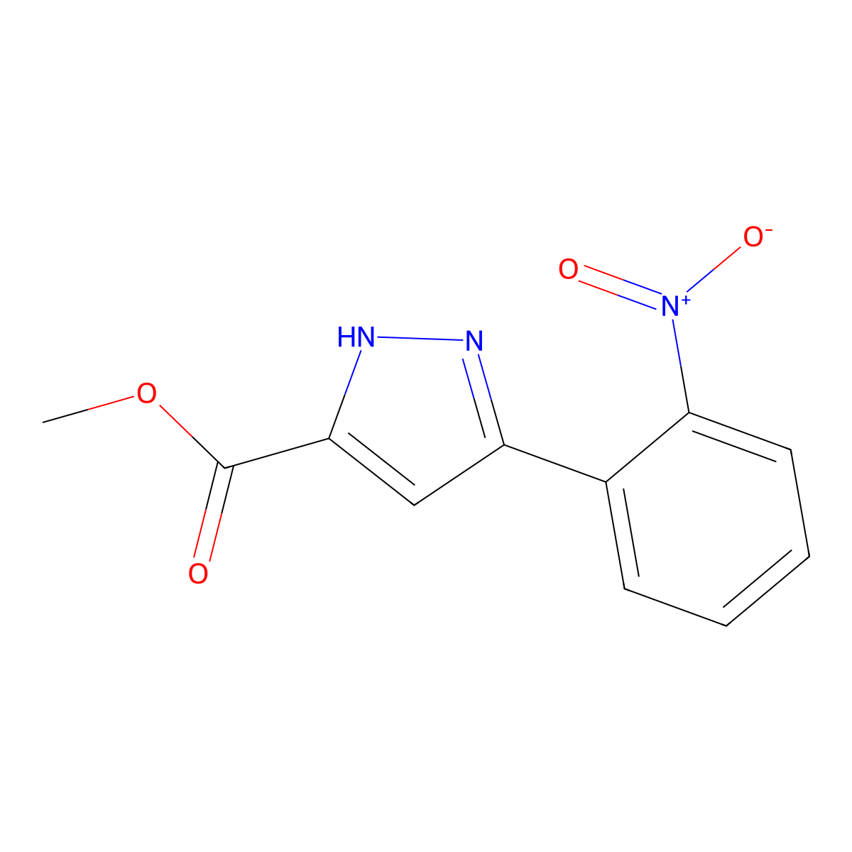 Methyl 3-(2-nitrophenyl)-1H-pyrazole-5-carboxylate molecular structure, CAS 57446-04-5