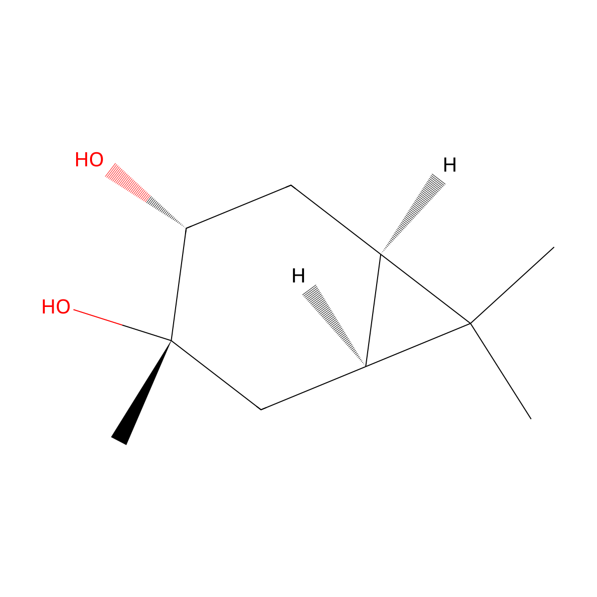 (1S,3S,4R,6R)-3,7,7-Trimethylbicyclo(4.1.0)heptane-3,4-diol molecular structure, CAS 57457-02-0