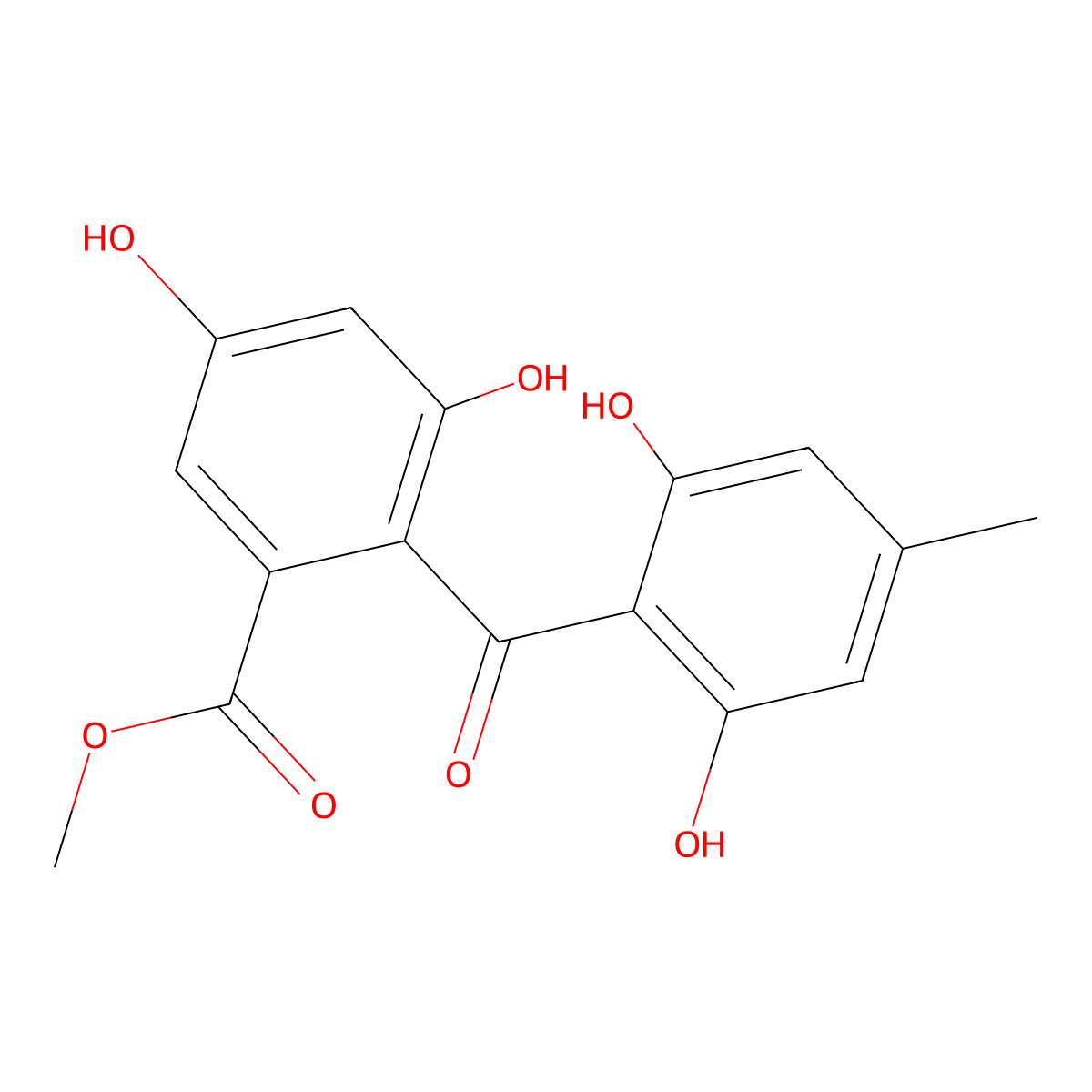 Methyl 2-(2,6-dihydroxy-4-methylbenzoyl)-3,5-dihydroxybenzoate molecular structure, CAS 57459-06-0