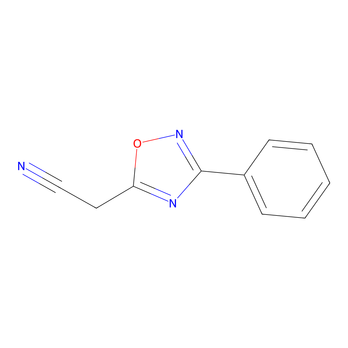 (3-Phenyl-1,2,4-oxadiazol-5-yl)acetonitrile molecular structure, CAS 57459-36-6