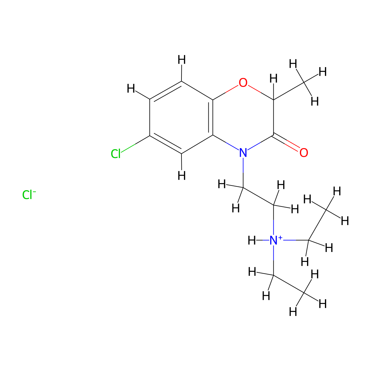 4H-1,4-Benzoxazin-3-one, 2,3-dihydro-6-chloro-4-(2-diethylaminoethyl)-2-methyl-, hydrochloride molecular structure, CAS 57462-62-1