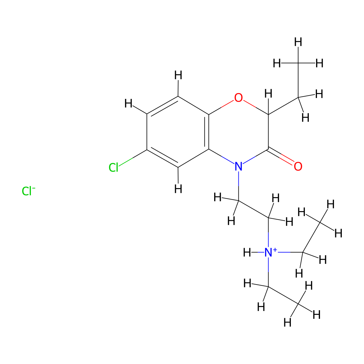 4H-1,4-Benzoxazin-3-one, 2,3-dihydro-6-chloro-4-(2-diethylaminoethyl)-2-ethyl-, hydrochloride molecular structure, CAS 57462-63-2
