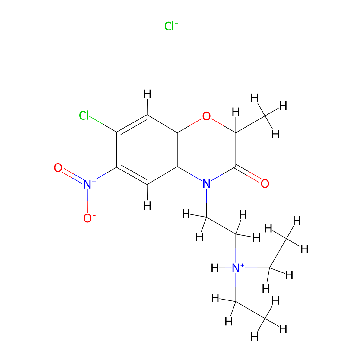 4H-1,4-Benzoxazin-3-one, 2,3-dihydro-7-chloro-4-(2-diethylaminoethyl)-2-methyl-6-nitro-, hydrochloride molecular structure, CAS 57462-65-4