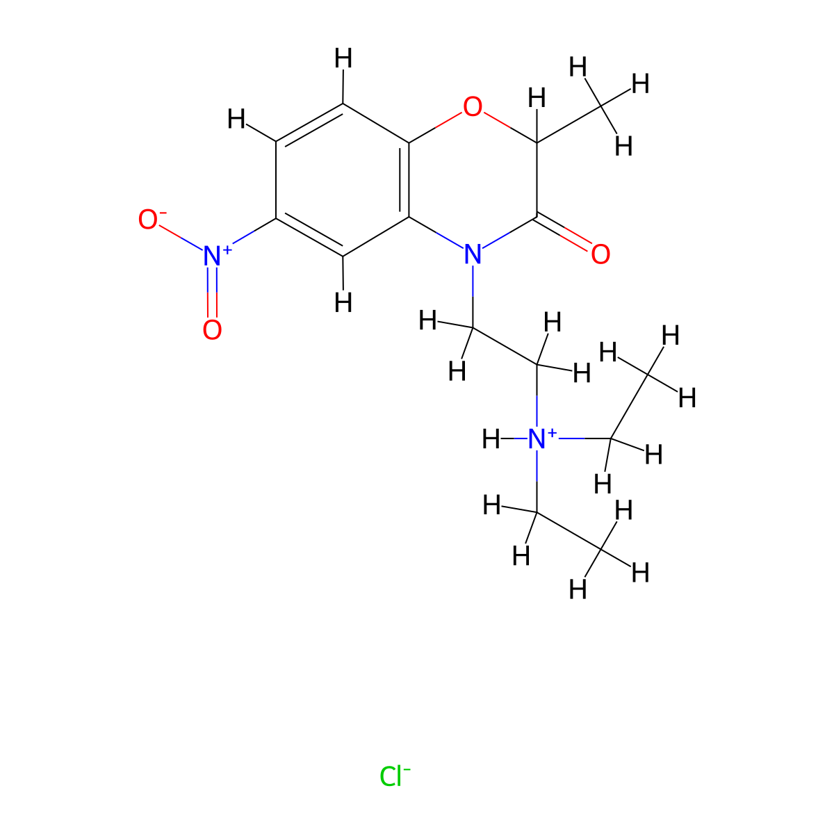 4H-1,4-Benzoxazin-3-one, 2,3-dihydro-4-(2-diethylaminoethyl)-2-methyl-6-nitro-, hydrochloride molecular structure, CAS 57462-67-6