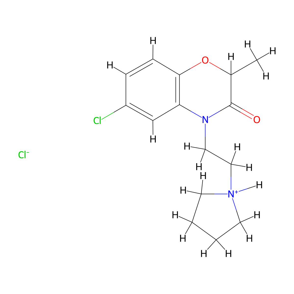 4H-1,4-Benzoxazin-3-one, 2,3-dihydro-6-chloro-2-methyl-4-(2-(1-pyrrolidinyl)ethyl)-, hydrochloride molecular structure, CAS 57462-68-7