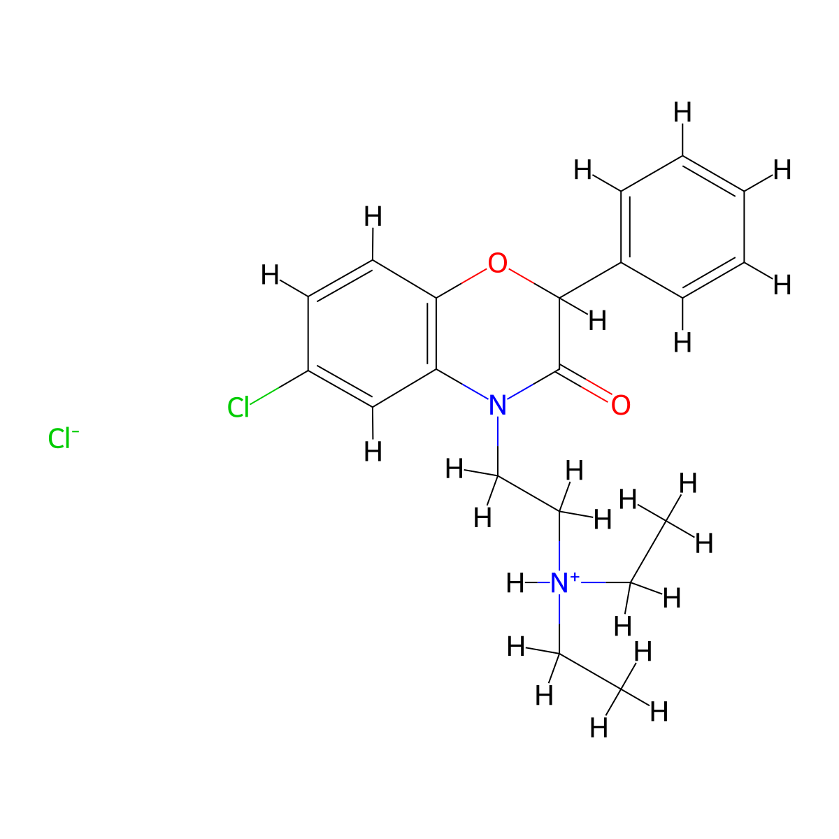 4H-1,4-Benzoxazin-3-one, 2,3-dihydro-6-chloro-4-(2-diethylaminoethyl)-2-phenyl-, hydrochloride molecular structure, CAS 57462-71-2
