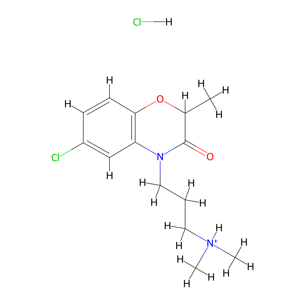 4H-1,4-Benzoxazin-3-one, 2,3-dihydro-6-chloro-4-(3-dimethylaminopropyl)-2-methyl-, hydrochloride molecular structure, CAS 57462-76-7