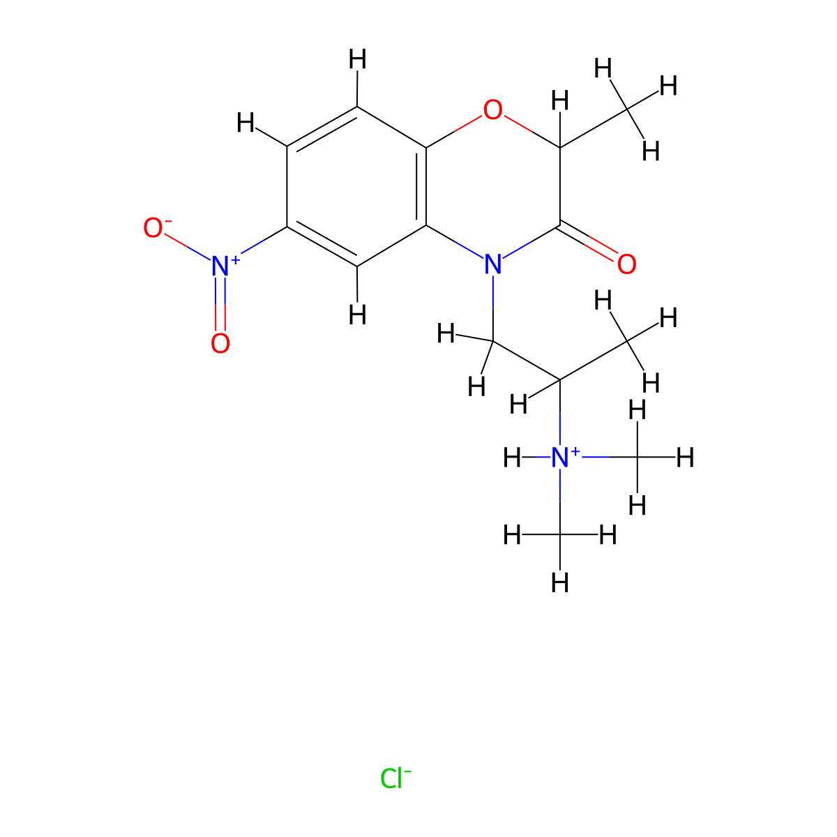 4H-1,4-Benzoxazin-3-one, 2,3-dihydro-4-(2-(dimethylamino)propyl)-2-methyl-6-nitro-, hydrochloride molecular structure, CAS 57462-86-9