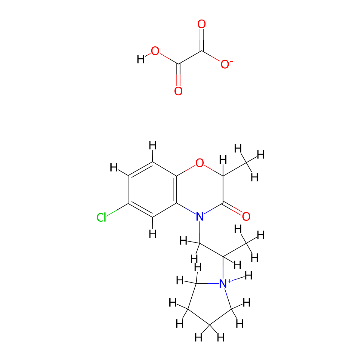 4H-1,4-Benzoxazin-3-one, 2,3-dihydro-6-chloro-2-methyl-4-(2-(1-pyrrolidinyl)propyl)-, oxalate molecular structure, CAS 57462-90-5