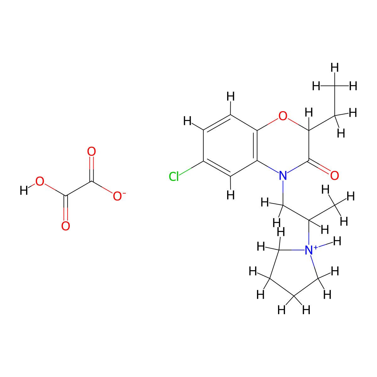4H-1,4-Benzoxazin-3-one, 2,3-dihydro-6-chloro-2-ethyl-4-(2-(1-pyrrolidinyl)propyl)-, oxalate molecular structure, CAS 57462-92-7