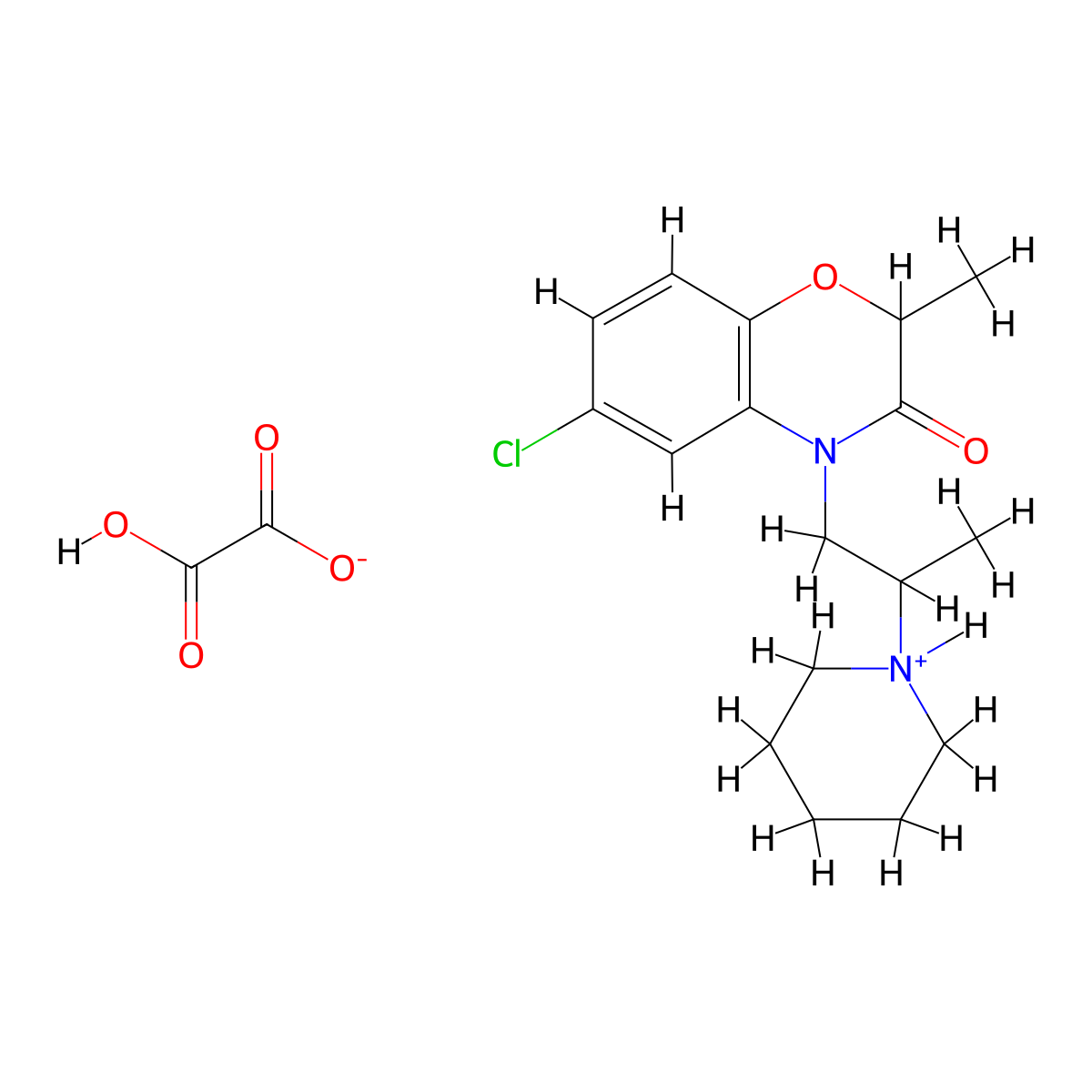 4H-1,4-Benzoxazin-3-one, 2,3-dihydro-6-chloro-2-methyl-4-(2-piperidinopropyl)-, oxalate molecular structure, CAS 57462-94-9