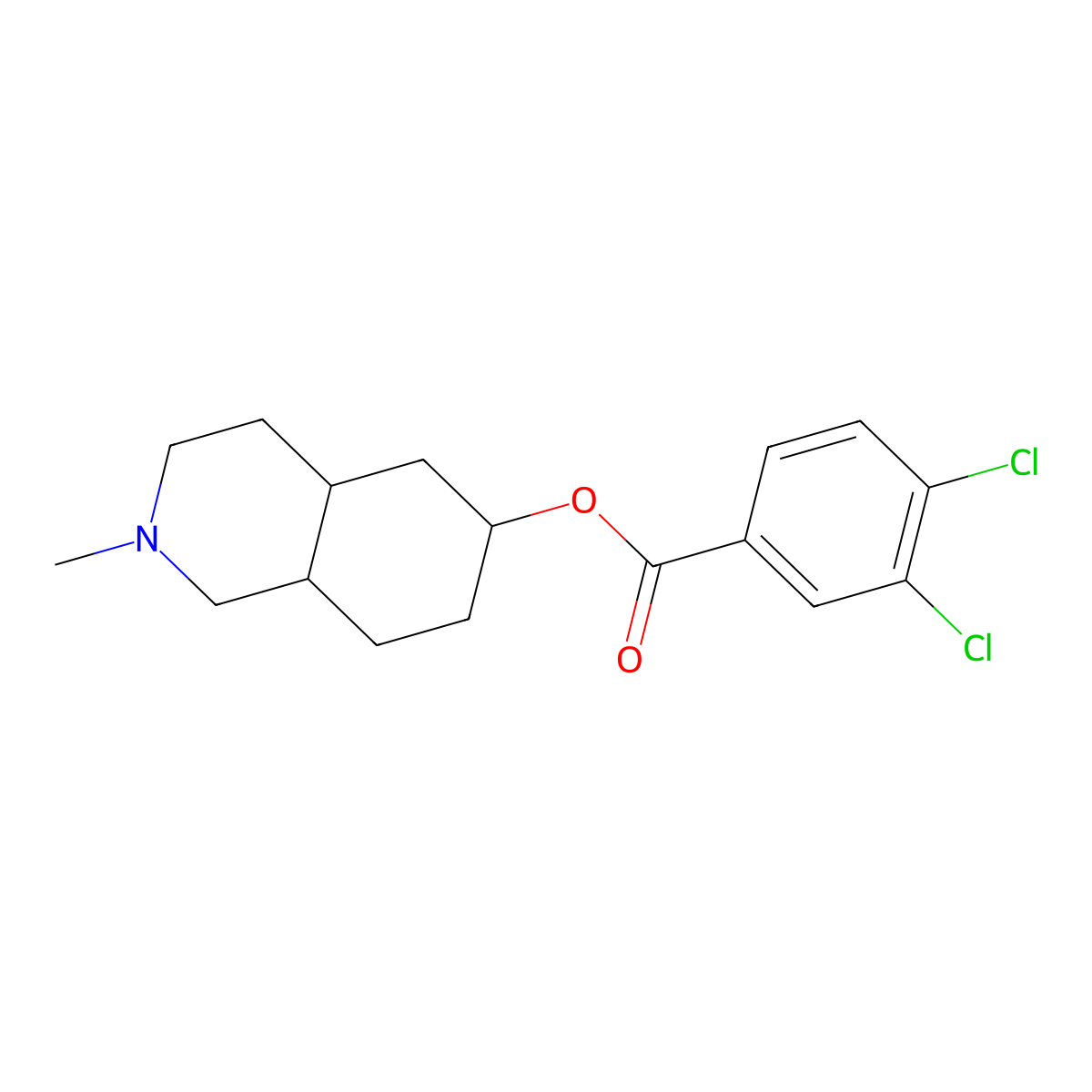 trans-6-(3,4-Dichlorobenzoyloxy)-2-methyldecahydroisoquinoline molecular structure, CAS 57464-39-8