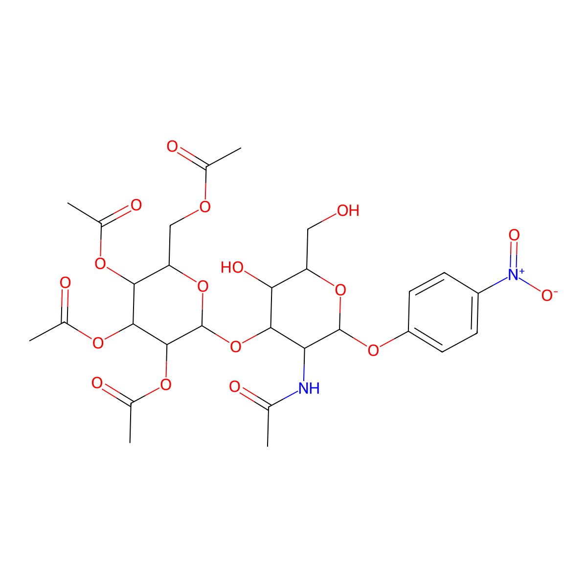 4-Nitrophenyl 2-acetamido-3-O-(2,3,4,6-tetra-O-acetyl-b-D-galactopyranosyl)-2-deoxy-a-D-galactopyranoside molecular structure, CAS 57467-12-6