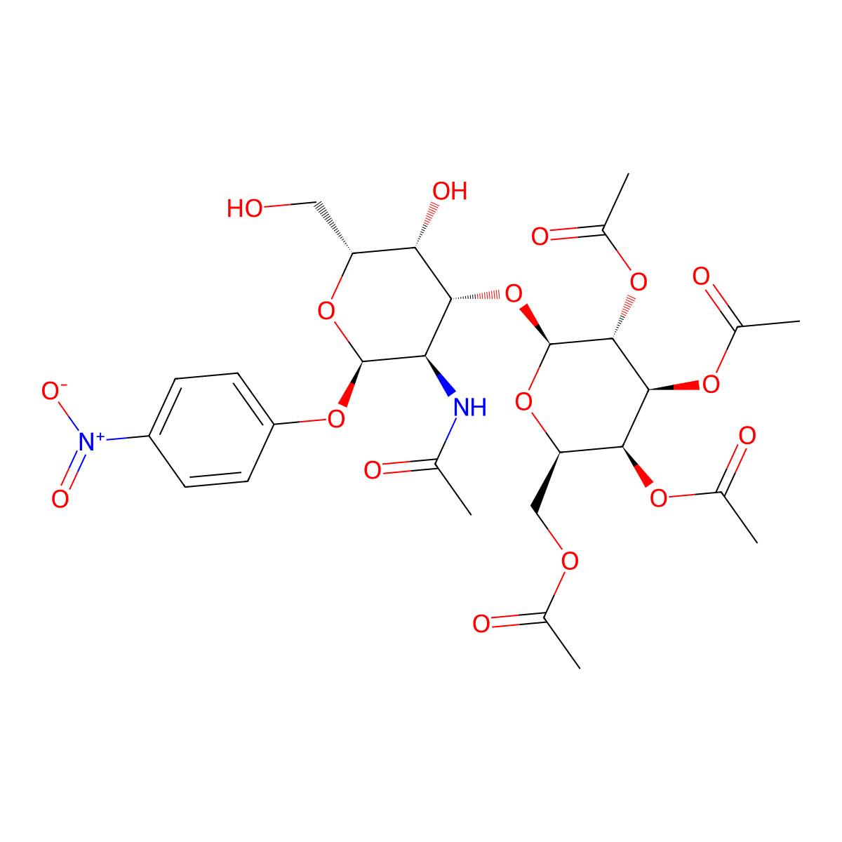 4-Nitrophenyl 2-acetamido-3-O-(2,3,4,6-tetra-O-acetyl-b-D-galactopyranosyl)-2-deoxy-a-D-galactopyranoside molecular structure, CAS 57467-12-6