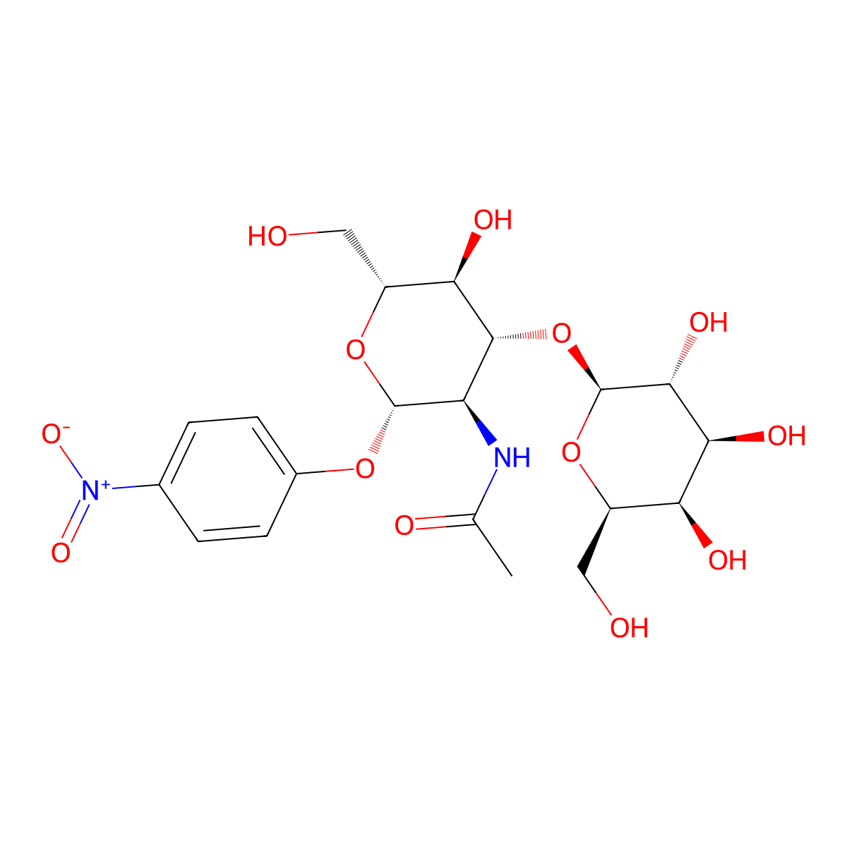 P-Nitrophenyl 2-acetamido-2-deoxy-3-O-(beta-D-galactopyranosyl)-beta-D-glucopyranoside molecular structure, CAS 57467-13-7