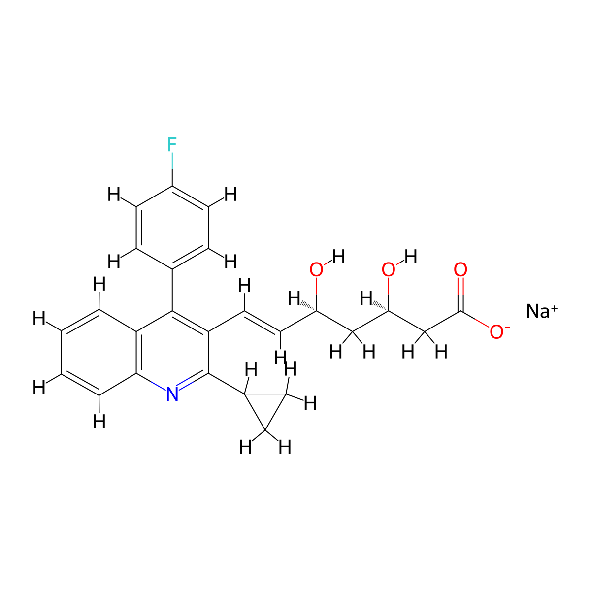 Pitavastatin sodium molecular structure, CAS 574705-92-3