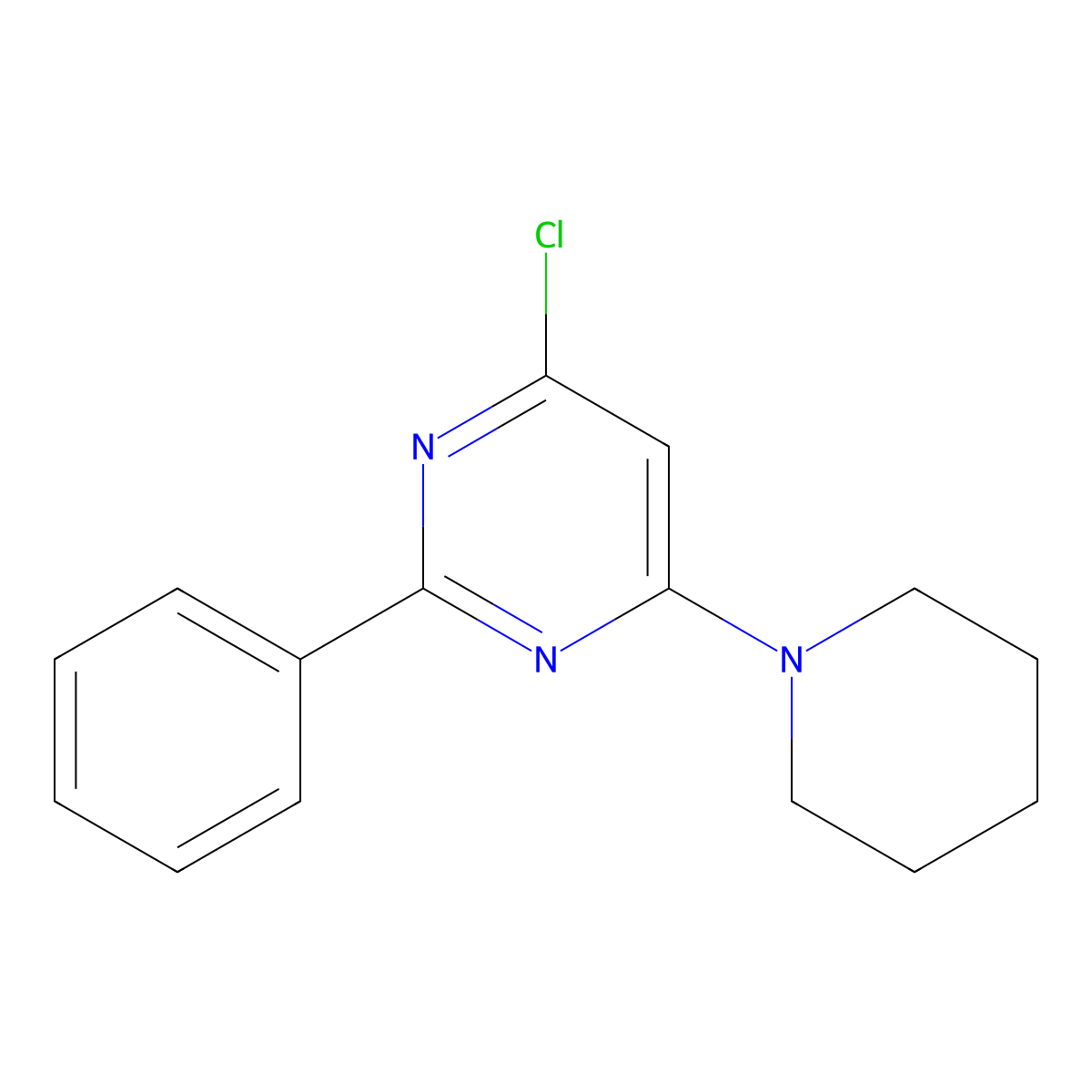 4-Chloro-2-phenyl-6-piperidinopyrimidine molecular structure, CAS 574708-35-3