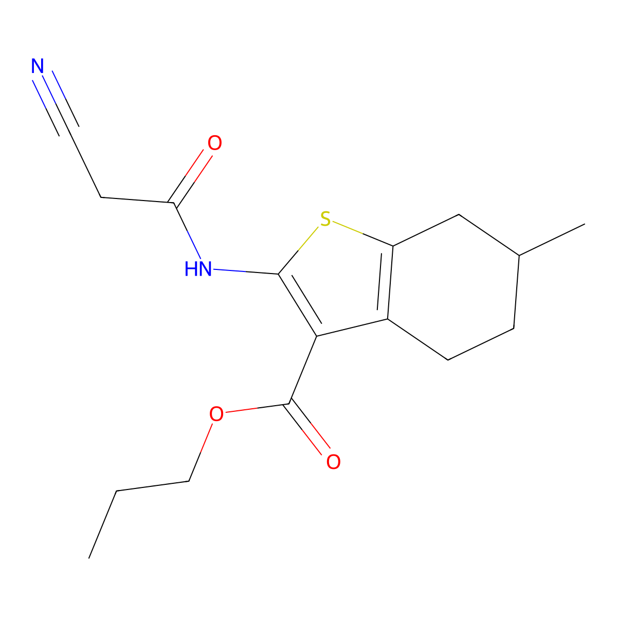 Propyl 2-[(cyanoacetyl)amino]-6-methyl-4,5,6,7-tetrahydro-1-benzothiophene-3-carboxylate molecular structure, CAS 574717-64-9