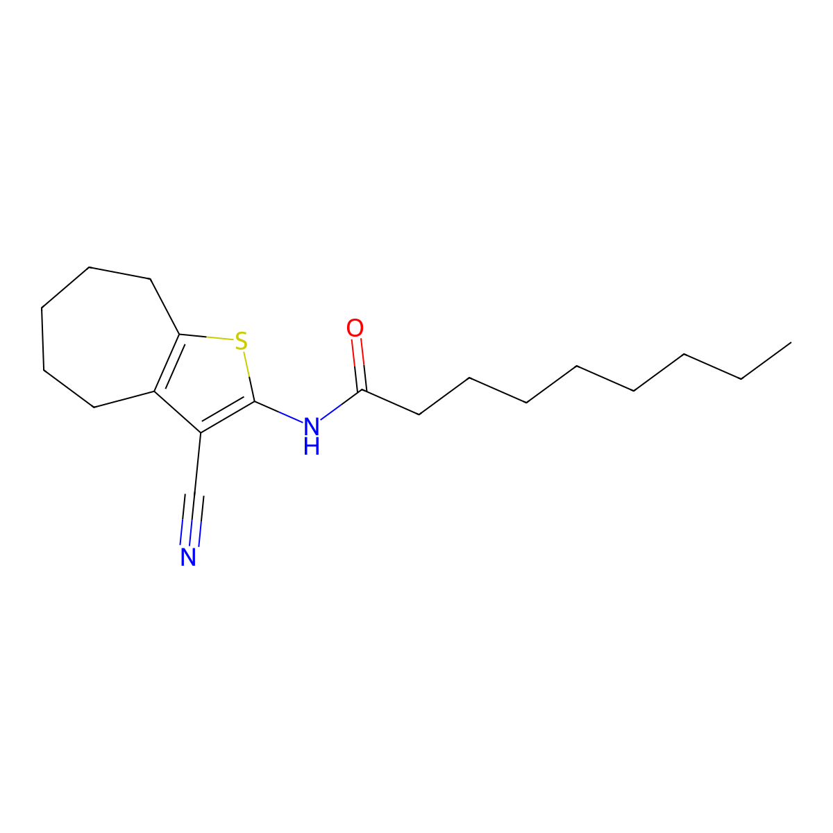 N-(3-cyano-5,6,7,8-tetrahydro-4H-cyclohepta[b]thiophen-2-yl)nonanamide molecular structure, CAS 574718-64-2
