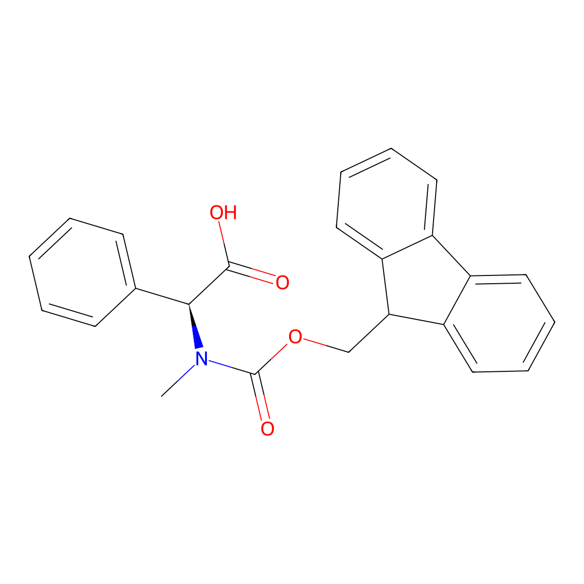 (S)-2-((((9H-Fluoren-9-yl)methoxy)carbonyl)(methyl)amino)-2-phenylacetic acid molecular structure, CAS 574739-36-9