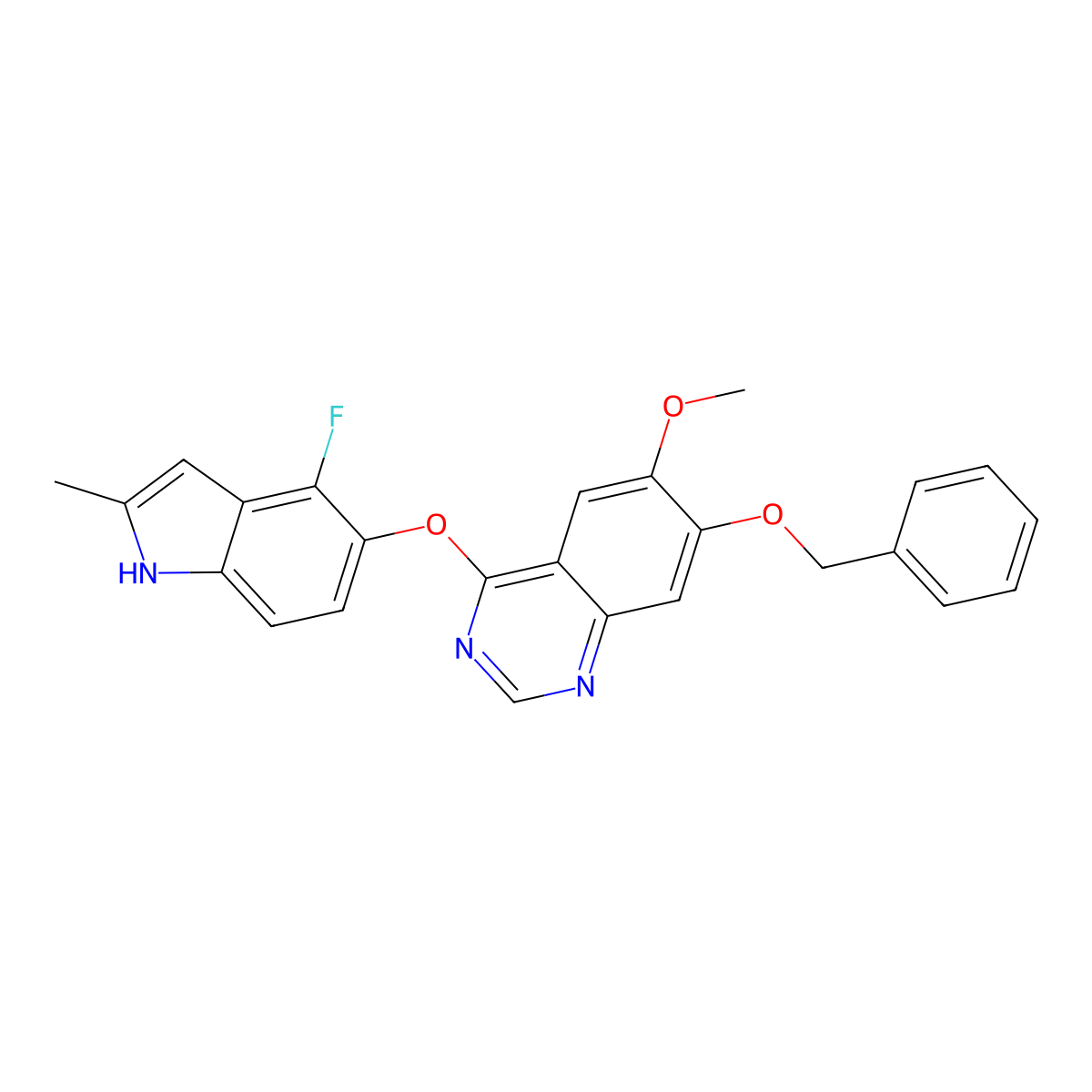 7-(Benzyloxy)-4-((4-fluoro-2-methyl-1H-indol-5-yl)oxy)-6-methoxyquinazoline molecular structure, CAS 574745-75-8