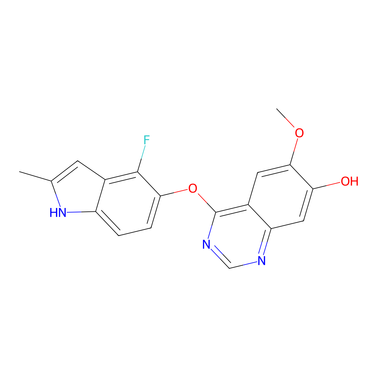 4-((4-Fluoro-2-methyl-1H-indol-5-yl)oxy)-6-methoxyquinazolin-7-ol molecular structure, CAS 574745-76-9