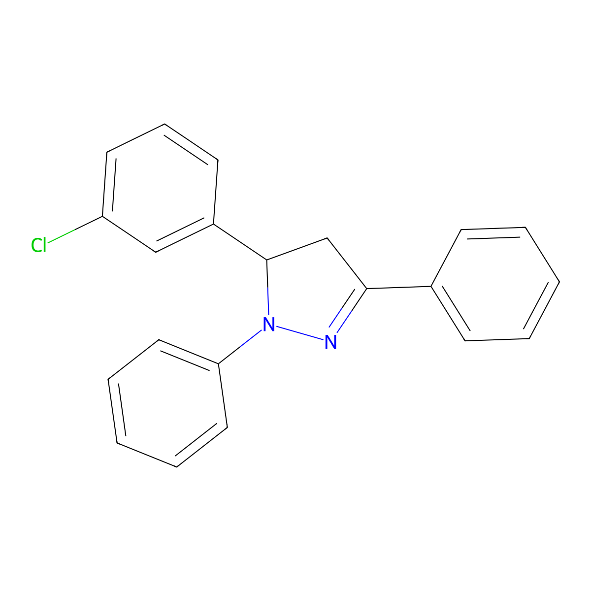 1H-Pyrazole, 5-(3-chlorophenyl)-4,5-dihydro-1,3-diphenyl- molecular structure, CAS 57488-03-6