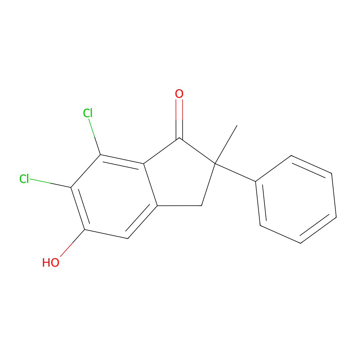 6,7-Dichloro-5-hydroxy-2-methyl-2-phenylindan-1-one molecular structure, CAS 57509-50-9