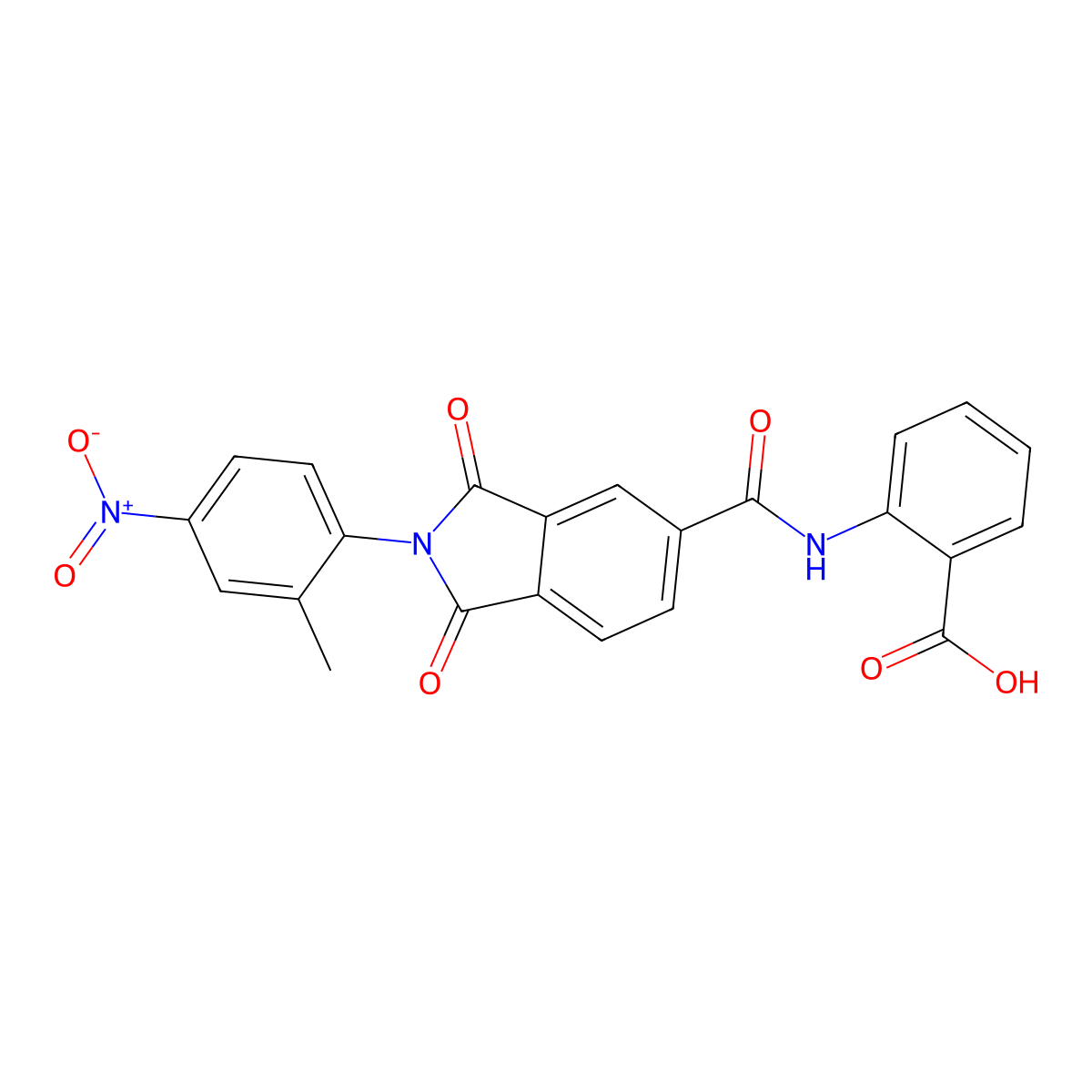 2-({[2-(2-methyl-4-nitrophenyl)-1,3-dioxo-2,3-dihydro-1H-isoindol-5-yl]carbonyl}amino)benzoic acid molecular structure, CAS 5751-09-7